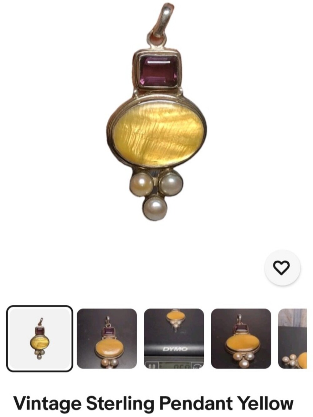 Yellow and Purple Stone Sterling 925 Pendant with Pearls